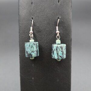 Silver Plated Spotted Jasper Stone Dangle Earrings A6818